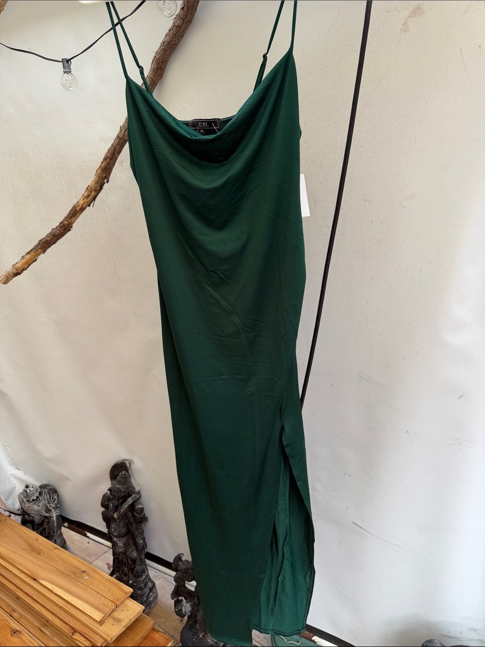 Vibe Forest Green Cowl Neck Slip Maxi Dress